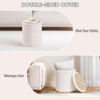 PINPLUS Round Storage Ottoman Foot Rest Stool with Tray Velvet Sherpa Folding Storage Ottoman,Boucle Foot Rest for Living Room, Bedroom, Dorm（White）