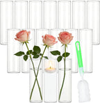 16 Pack Glass Cylinder Bud Vases for Centerpieces, 7.8” H x 2.5” W Clear Flower Vases Bulk, Floating Candle Holder for Wedding Party Home Decor