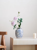 Blue and White Vase, Vintage Blue Ceramic Flower Vessel,Ceramic vases for Home Decor,Vintage Vase for Home Decor, Living Room, Shelf, Office, Rustic Table Centerpiece (Blue and white-01, Small)