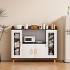 120cm Kitchen Storage Cabinet with 4 Doors & Open Shelf, Wood Grain Buffet Sideboard for Dining Room, Multi-Purpose TV Stand & Coffee Bar Cabinet Brown