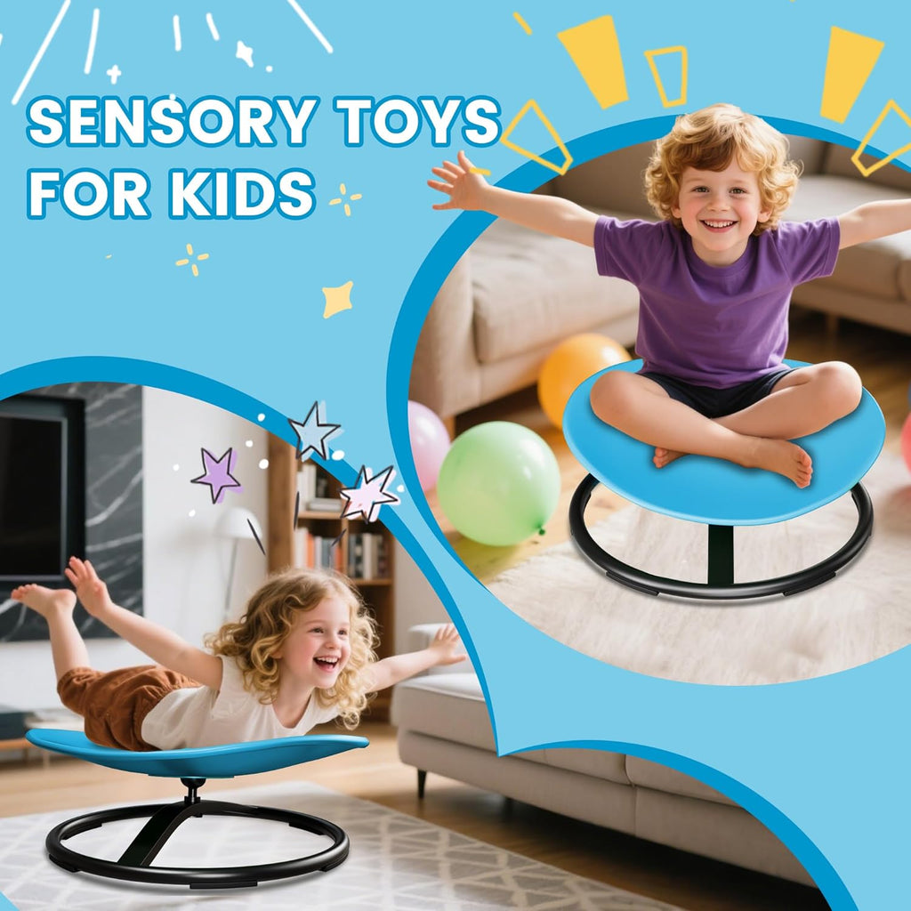 Pterying 21" L × 19" W Large Size Spinning Chair for Autistic Kids, Autism Sensory Products, Sensory Toys Gifts for Kids with Autism & ADHD, Training Body Coordination, Azure Rounded Shape