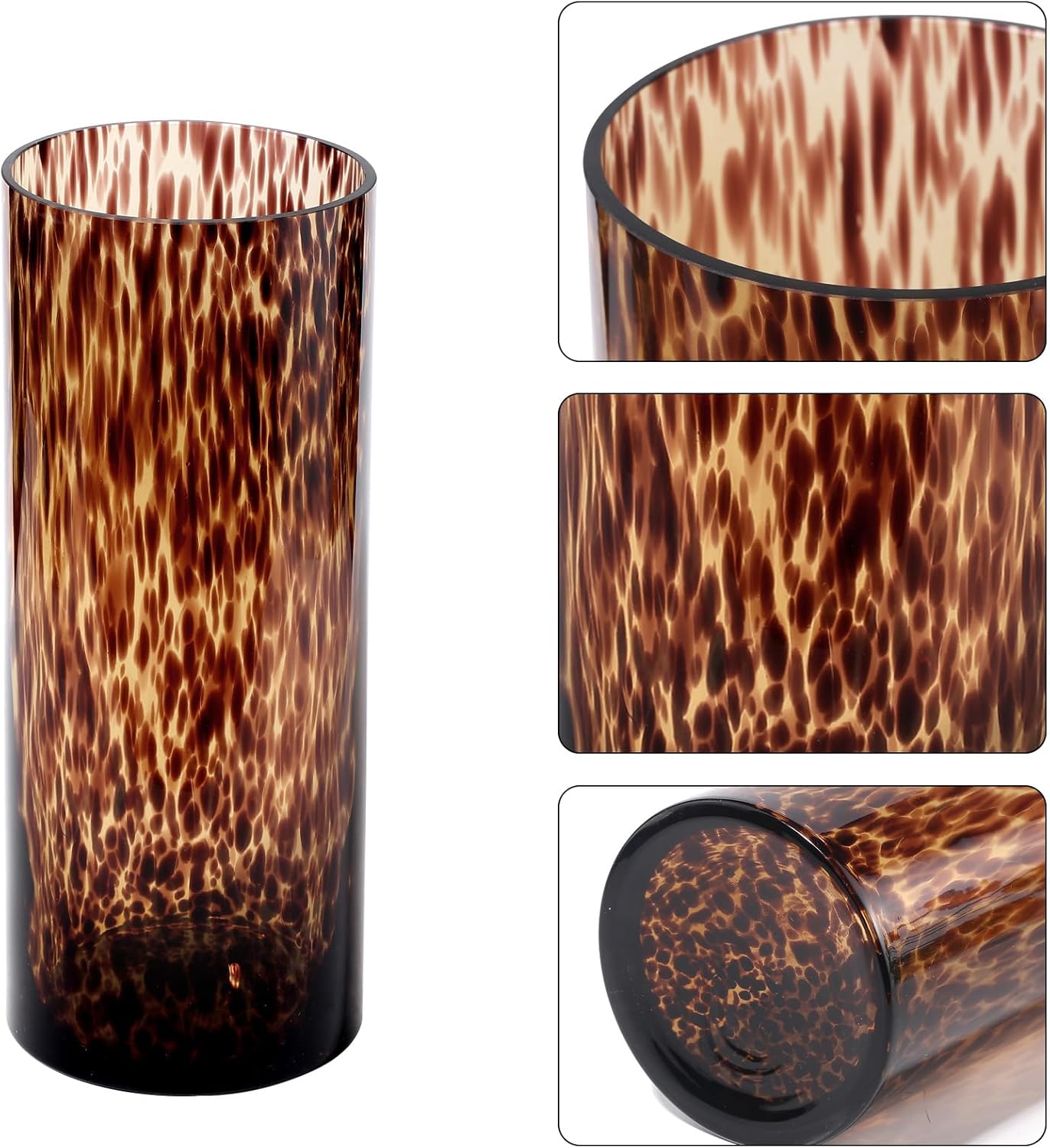 11.8" High Luxe Leopard Glass Vase — Unique Modern Amber Brown Centerpiece for Home Decor, Everyday Elegance Vase