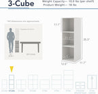 Homes: Inside + Out Apexa 3-Cube Storage Organizer Shelves, Stackable Wood Bookcase Fits Cubby Bins for Organization, Dorm Teen Room Decor & Home Office, White