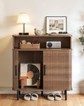 SUNCOZE Buffet Sideboard Cabinet with Big Storage Space, Fluted Coffee Bar Cabinet with Shelves, Modern Wood Console Cabinet for Kitchen, Entryway & Living Room (Walnut)