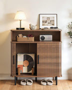 SUNCOZE Buffet Sideboard Cabinet with Big Storage Space, Fluted Coffee Bar Cabinet with Shelves, Modern Wood Console Cabinet for Kitchen, Entryway & Living Room (Walnut)
