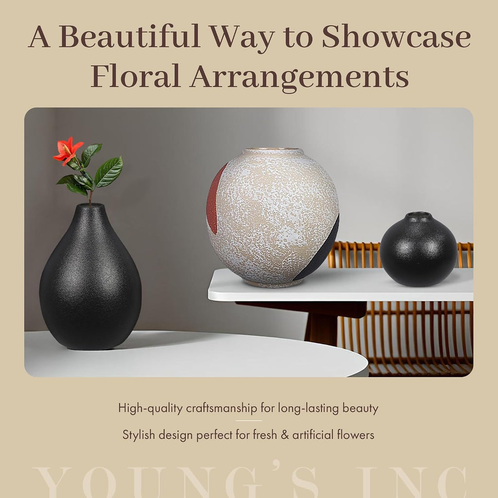 Young's Inc Stoneware Round Tabletop Vase – Modern Artistic Decorative Sphere, Abstract Home Accent for Tables, Shelves & Gifting, 5.9” Tall