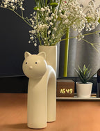 GeLive Cream White Cat Ceramic Vase, Minimalist Cute Kitty Flower Vase for Home Decor, Modern Boho Decorative Vase for Living Room, Bedroom, Office, Ideal Gift for Cat Lovers