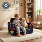 Toddler Couch, Glow in the Dark Dinosaur Kids Couch, 2-in-1 Foldable Flip Open Kids Sofa Chair for Reading, Playtime and Playroom, Gift for Boys and Girls