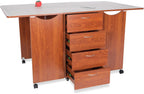 Kangaroo Kookaburra Cutting Table – Large Sewing, Quilting & Craft Workstation with Expandable 70” x 40” Surface, Storage Drawers, Shelves & Rolling Locking Casters, Teak Finish