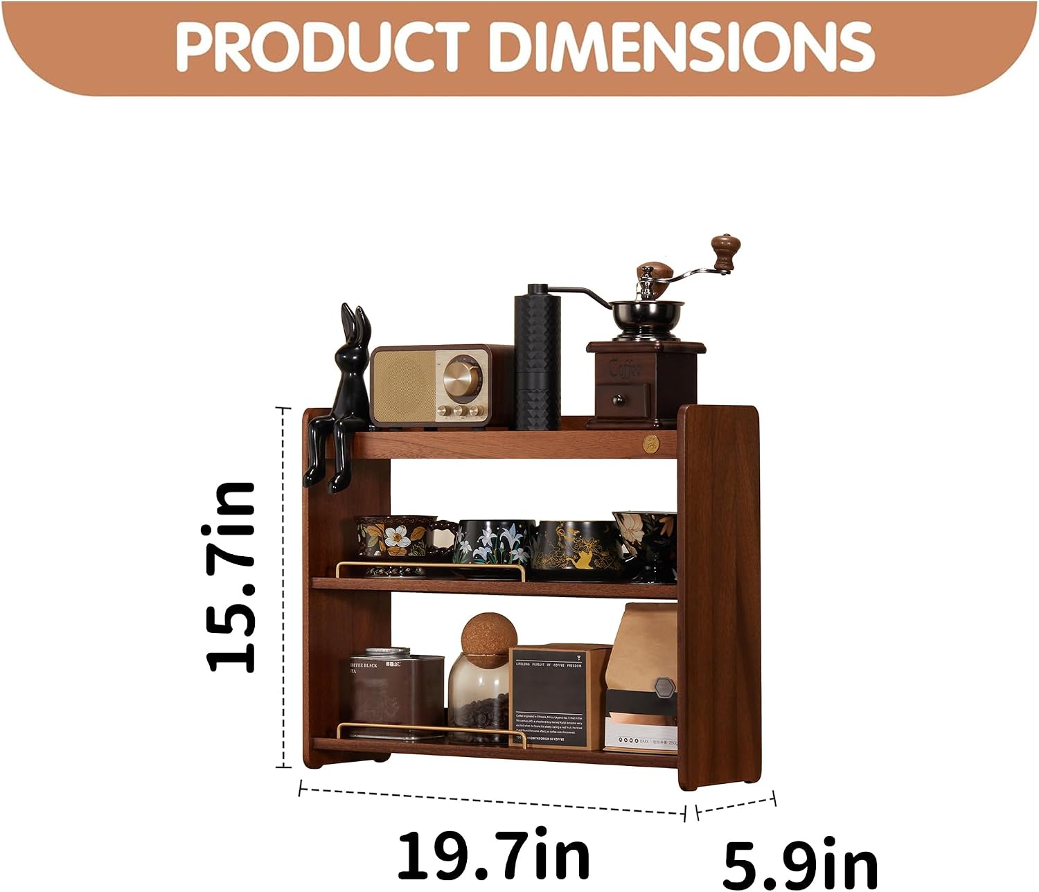 Wooden Cup Holder Walnut 3 Tier Shelf Organizer | Coffee Station Organizer, For Kitchen Home
