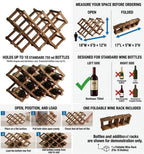 Foldable Wooden Wine Rack, 10-Bottle Expandable Countertop Wine Holder with 8 Individual Slots and Top Storage, Carbonized Pine, No Assembly Required