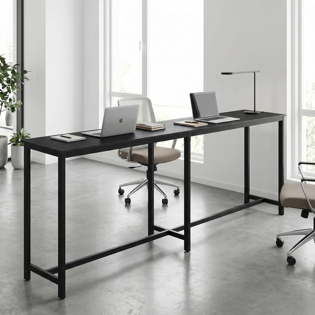 Homleke 71" L Narrow Long Kitchen Dining Bar Table, Counter Height High Pub Desk with Metal Frame for Small Spaces, Black