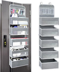 Easy Assembly Over The Door Organizer, 6 Shelves& 10 Side Pockets, Heavy-Duty Reinforced Mesh Rack Holds 44lb, Hanging Behind Door Storage for Bathroom Pantry, Nursery, Closet, Shoes, Towels-Grey