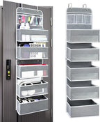 Easy Assembly Over The Door Organizer, 6 Shelves& 10 Side Pockets, Heavy-Duty Reinforced Mesh Rack Holds 44lb, Hanging Behind Door Storage for Bathroom Pantry, Nursery, Closet, Shoes, Towels-Grey