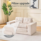 Fefances 55.1”Boneless Sofa Bed, 2-in-1 Convertible Loveseat & Folding Futon Couch, Small Space-Saving Design with Corduroy Fabric, for Living Room, Bedroom, Studio Apartment - Beige