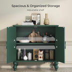 Buffet Cabinet with Storage, Accent Cabinet with 2 Carved Doors, Solid Wood Sideboard with Adjustable Shelf, Vintage Cabinets for Kitchen, Living Room, Entryway, Green