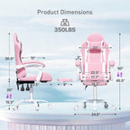 MoNiBloom Pink Gaming Chair with Headrest & Lumbar Support, Ergonomic Computer Desk Chair with Footrest, Adjustable Height Leather Racing Chair for Adults Teens Women Girl Gamer Office