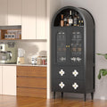 71" Tall Arched Pantry Cabinet, Modern Farmhouse Storage with Glass Doors, 2 Large Drawers, Anti-Tipping Device, Versatile for Kitchen Dining Room Bathroom, 71"x30"x16" (Black)