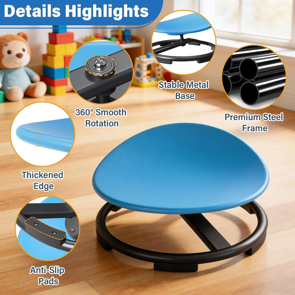 Spinning Chair for Autistic Kids, Sensory Swivel Chair with 360° Rotation, 220LBS Capacity, Non-Slip Base, Sit and Spin Toy for Children with ADHD, Balance and Coordination (Blue)