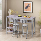 Lamerge Furniture Kitchen Bar Height Table and Chairs for 2, 5-Tier Compact Dining Room Table, Gray Top and 2 PU Leather Upholstered Seat Black Frame, Modern Dining Set for Home & Office