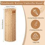 Lounsweer 20.8" H Extra Tall Rattan Umbrella Stand, Hand Woven Umbrella Rack Organizer Freestanding with Detachable Drip Tray and 2 Hooks, Bucket for Home, Entryway, Mud Room, Office, 7.5" L x 7.5" W
