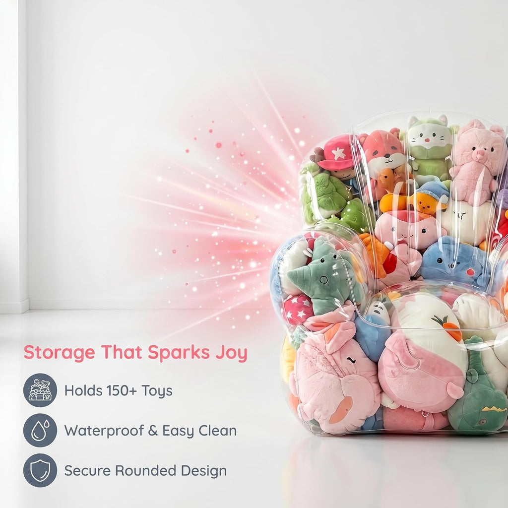 Clear Stuffed Animal Storage Sofa and Ottoman Cover Set, Extra Large Transparent Plush Toy Organizer, Thickened PVC Waterproof Toy Storage Seat with Rear Hook-and-Loop Closure, Cover Only, No Filler