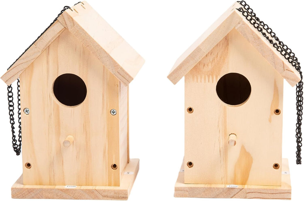 HPC Decor 2 Pack Bird Houses for Outside w/Chain,Natural Wooden Birdhouses Kit for Outdoors w/Predator Guard,Hanging DIY Bird House Kit & Woodworking Adult Crafts,Hummingbird,Birdhouse Kits for Kids
