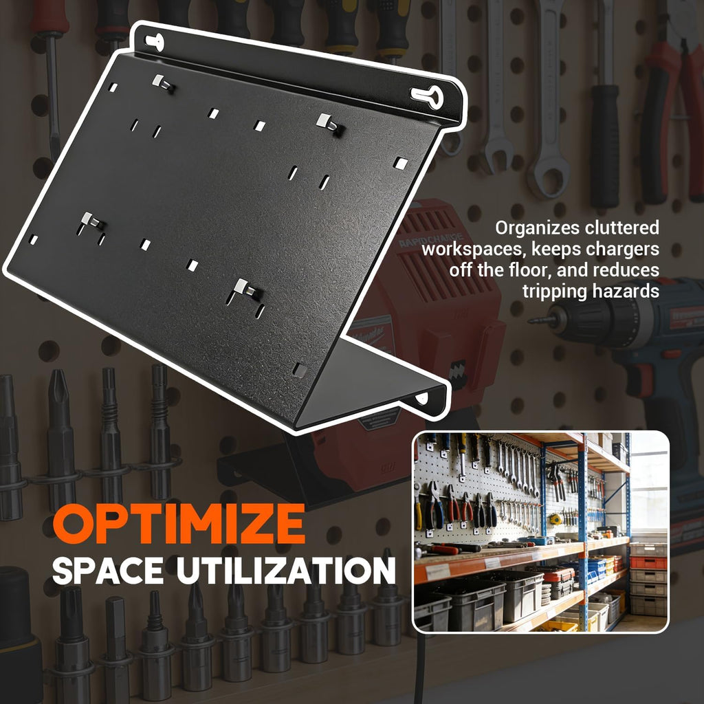 Angled Heavy-Duty Alloy Steel Wall Mount for Milwaukee Charger - Dual Fit Milwaukee M18V & M12V Rapid Charge, Detachable Secured Holder Bracket for Pegboard/Wall Installation
