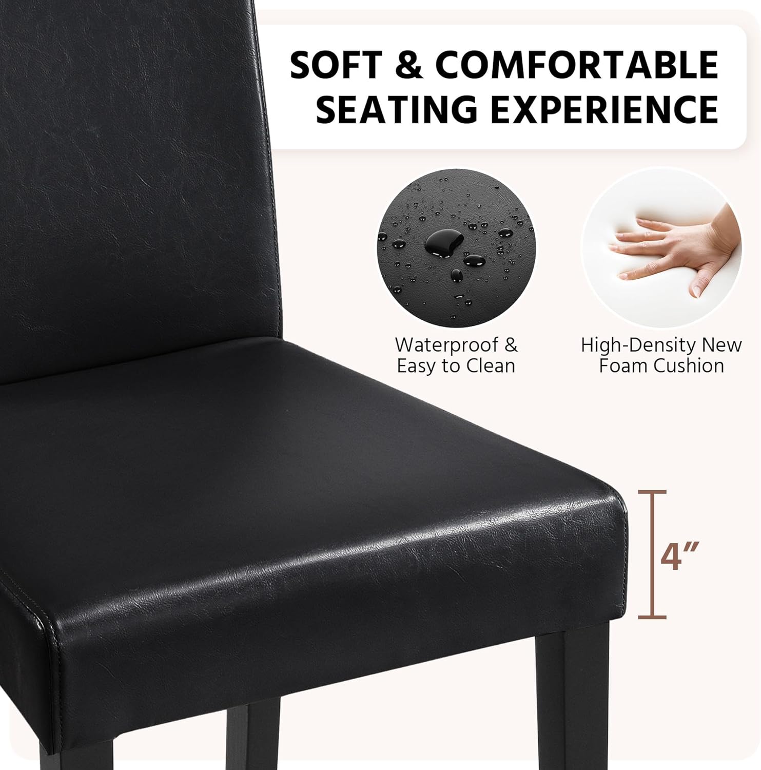 Yaheetech Dining Chairs Set of 2 Faux Leather Modern Dining Room Chairs with Rubberwood Legs and Padded Seat for Kitchen/Living Room/Restaurant, Black