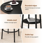 Zevemomo 3 Pieces Round Bar Table Set, Small Dining Table for 2, Black Kitchen Bar Table, Breakfast Table with Storage, 2 Thickened Cushion Stools with Backrest for Dining Room & Bistro-Black