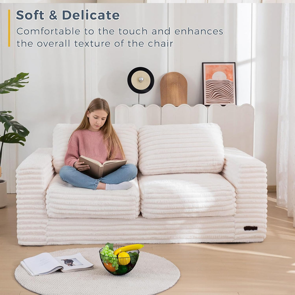 MAXYOYO Bean Bag Chair for Adults, Upholstered Loveseat Floor Sofa with Pillows and Armrests, Large Bean Bag Sofa Plush Couch for Bedroom Living Room, White