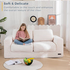 MAXYOYO Bean Bag Chair for Adults, Upholstered Loveseat Floor Sofa with Pillows and Armrests, Large Bean Bag Sofa Plush Couch for Bedroom Living Room, White