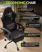 Dowinx Ergonomic Gaming Chair with Footrest & Massage Lumbar, 2D-Linkage Armrests for Computer Chair 330lbs with Headrest Pillow for Office, Home, Streaming and Long Gaming Sessions, Black