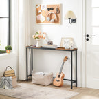 HOOBRO Narrow Console Table with Power Outlets, 44.9 Inches Sofa Table, Slim Behind Couch Table, Entryway Table with Display Shelf, for Living Room, Foyer, Hallway, Rustic Brown and Black BF114UXG01