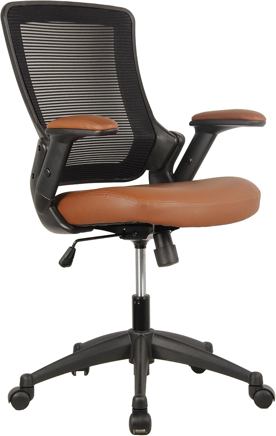 Ergonomic Office Chair with Mesh Back Rest, Height Adjustable with Flip Up Arms and Swivel, Mid-Back Task Home Office Chair, Brown