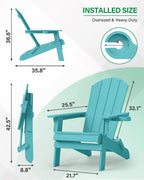 YEFU Adirondack Chair Set of 2, Folding Oversized Plastic Adirondack Chair with Cup Holder, Lawn Chair with Weather Resistant for Outdoor Deck Garden, Weight Capacity Up to 400 Lbs–Aruba