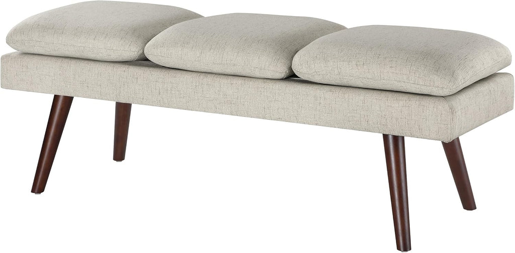 OSP Home Furnishings Amanda Mid-Century Modern Upholstered Bench with Solid Wood Tapered Legs, 54-inches, Linen Fabric