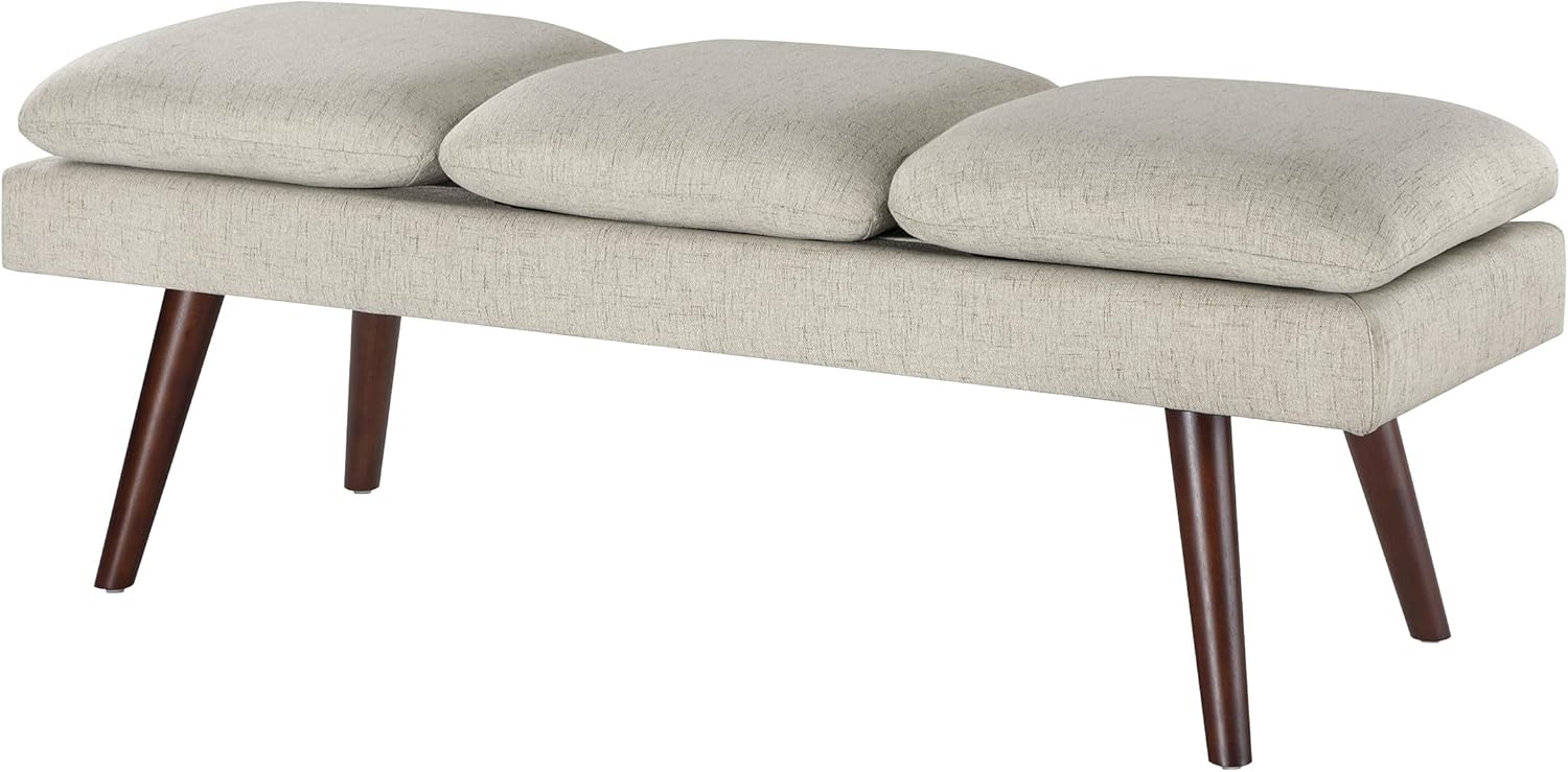 OSP Home Furnishings Amanda Mid-Century Modern Upholstered Bench with Solid Wood Tapered Legs, 54-inches, Linen Fabric