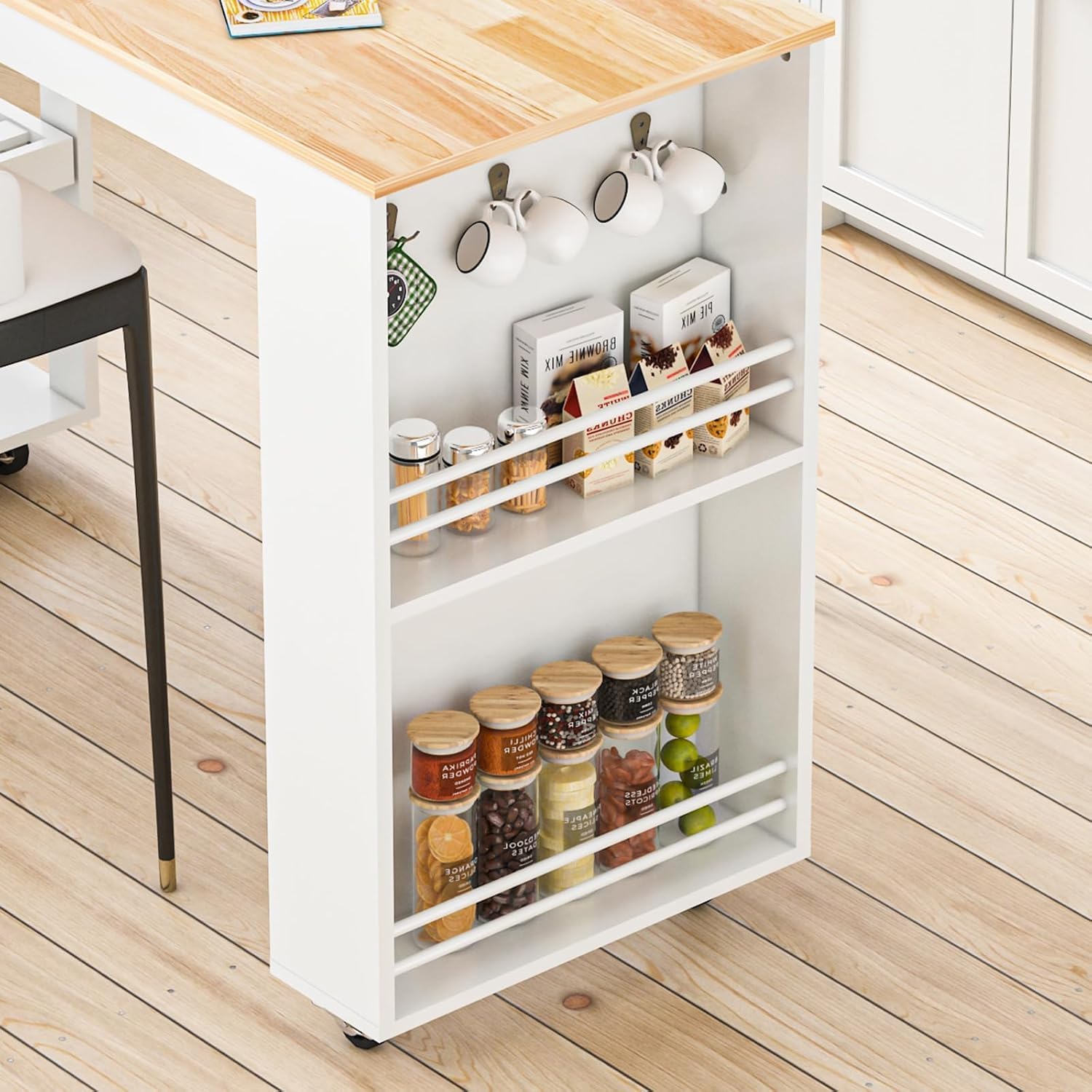 78"-49" Extendable Rolling Kitchen Island with Extended Dining Table, Mobile Kitchen Storage Islands with Storage Drawers, 2-Tier Storage Shelf, White