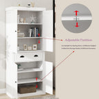 Freestanding Kitchen Pantry with Dawer, 4 Shelves, 2 Double Doors, Rectangular Storage Cabinet, Modern Minimalist, for Living Room, Dining Room, White