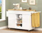 43.3" x 29.5" Kitchen Island with Drop Leaf, Rolling Kitchen Island on Wheels with Removable Trash Bag, Kitchen Island Cart with Storage Cabinet, Drawers & Spice Rack, White