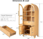 71" Tall Arched Kitchen Pantry Cabinet with Door Shelves, Farmhouse Storage Cabinet with Open & Adjustable Shelves, Hidden Drawer & Glass Door, Cupboard for Kitchen, Dining Room (Natural)
