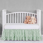 Gingham Crib Skirt Dust Ruffle 52 x 28 Inch 100% Washed Cotton Ruffle Plaid Baby Crib Bed Skirt Soft Farmhouse for Boys & Girls Nursery Bedding Decor, Fits Standard Cribs(Green)