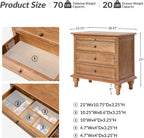 HULALA HOME End Table Set of 2 with Tray, Farmhouse 3 Drawer End Table with Solid Wood Legs, Drawer Organizer with Charging Station, Acorn