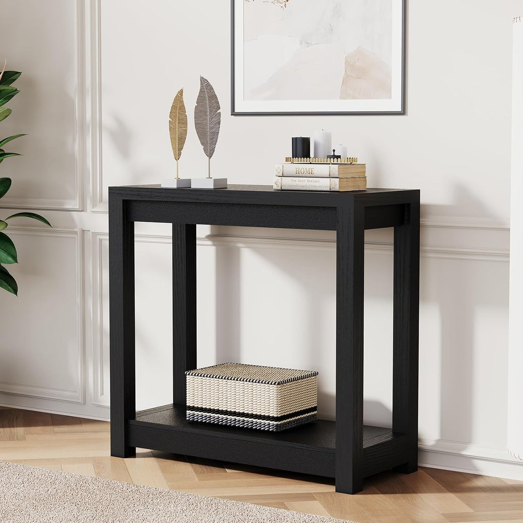 32" Entryway Table, Long Narrow Console Table with Shelves, Farmhouse Wood Sofa Table Behind Couch, Rustic Entry Table for Hallway, Living Room or Foyer, Black