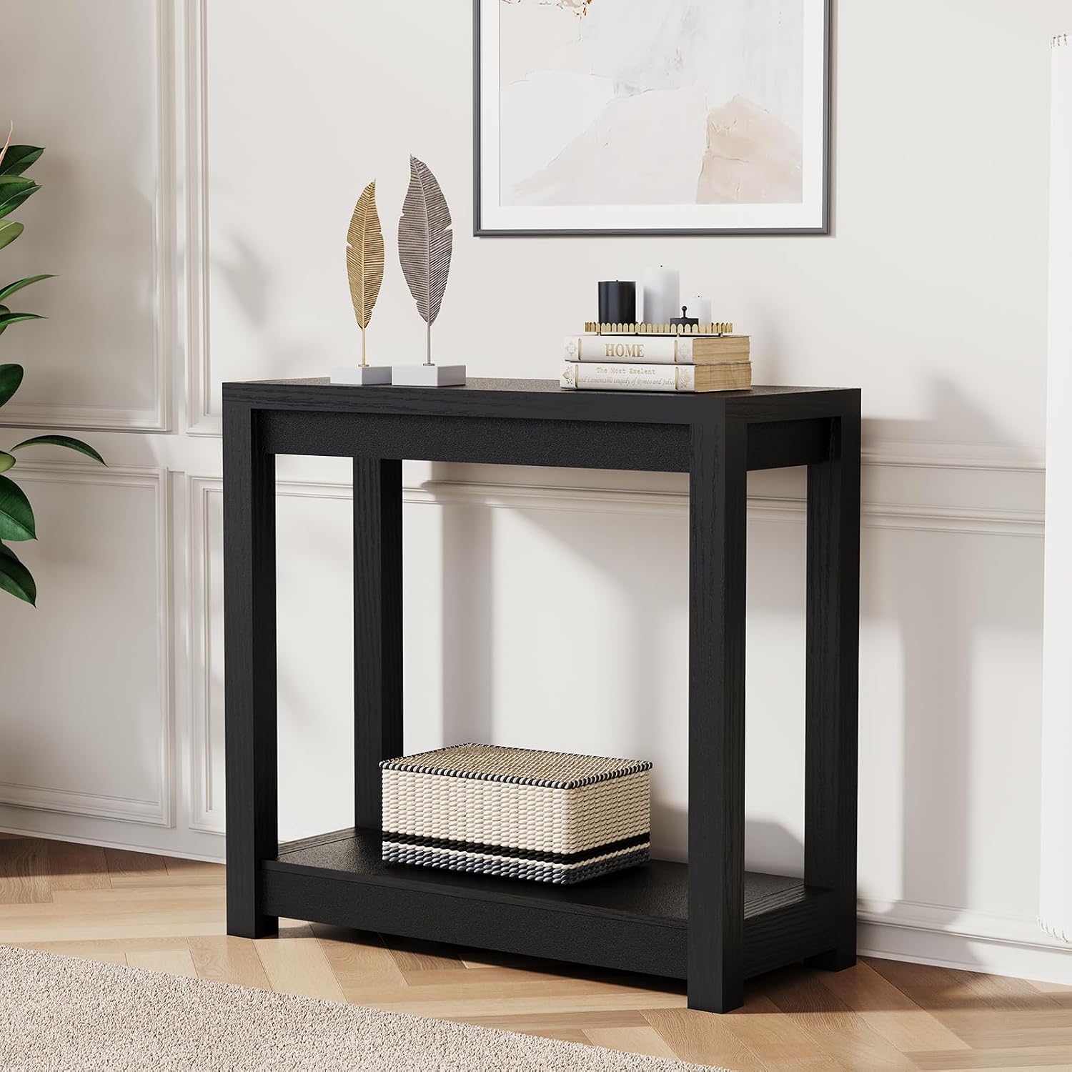 32" Entryway Table, Long Narrow Console Table with Shelves, Farmhouse Wood Sofa Table Behind Couch, Rustic Entry Table for Hallway, Living Room or Foyer, Black
