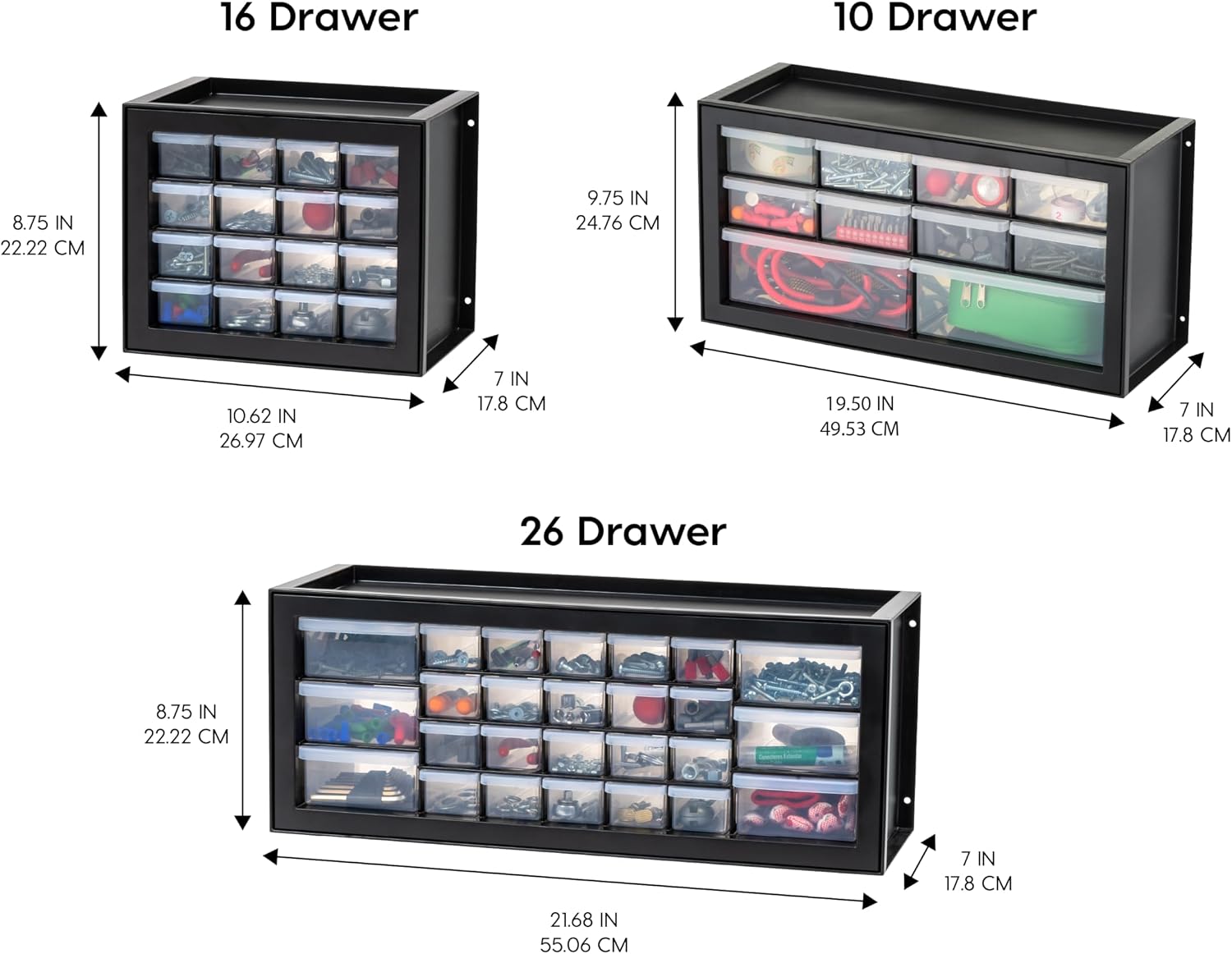 IRIS USA 26-Drawer Teacher Toolbox, Made in USA, Stackable Plastic Storage Drawers for Crafts, Stickers, Crayons, Markers, Beads, Hardware, Building Bricks, Organizer Cabinet, Garage Storage, Black