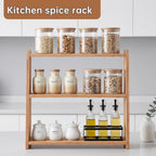 Solid Rubber Wood Spice Rack,Wood Round Side Table,Small Drink Table for Small Spaces,3 Tier Freestanding & Wall Mounted Kitchen Countertop Organizer