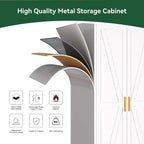 Metal Combination Cabinet, Tall Closet Storage Cabinet with 4 Shelves, Farmhouse Wardrobe Closet with Doors and Hanging Rod for Laundry Mudroom Office Bedroom