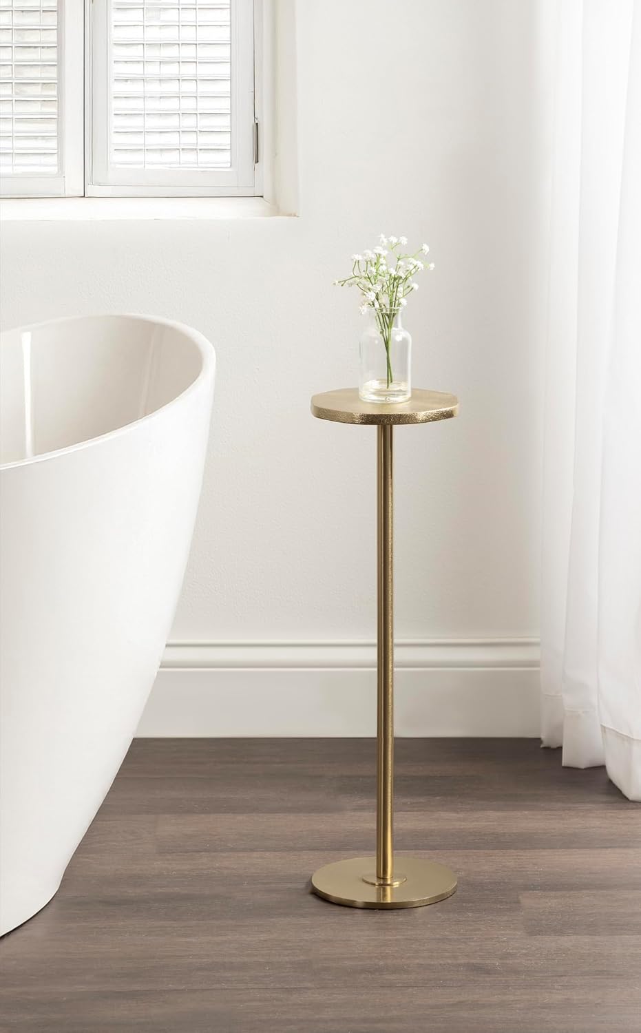 Kate and Laurel Pianka Decorative Modern Pedestal Round Drink Table, 7 x 7 x 22, Gold, Cast Aluminum Mini Table with Organic Tabletop Shape for Use as Small Plant Stand or Living Room Accent